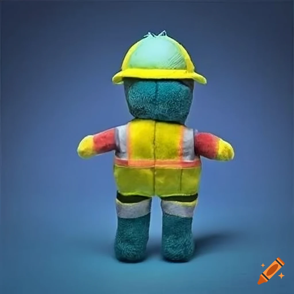 Detailed and soft plush toy of a surveyor man