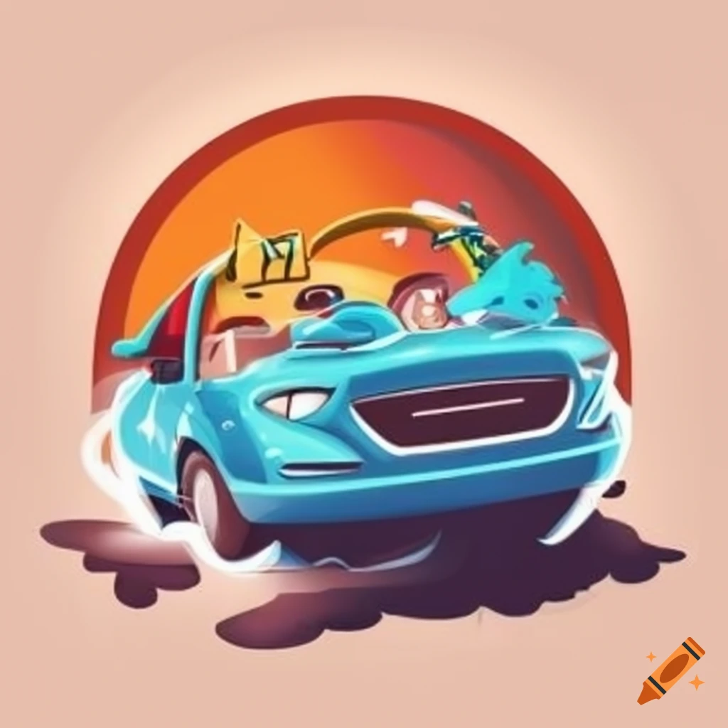 Logo for a car washing company with a modern cartoon character design