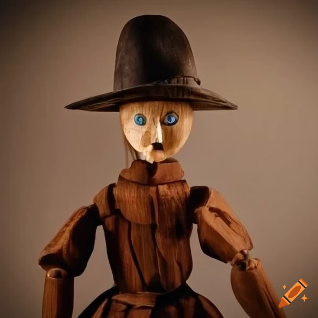 Lifesize wooden puppet in medieval clothing with gemstone eyes and ...