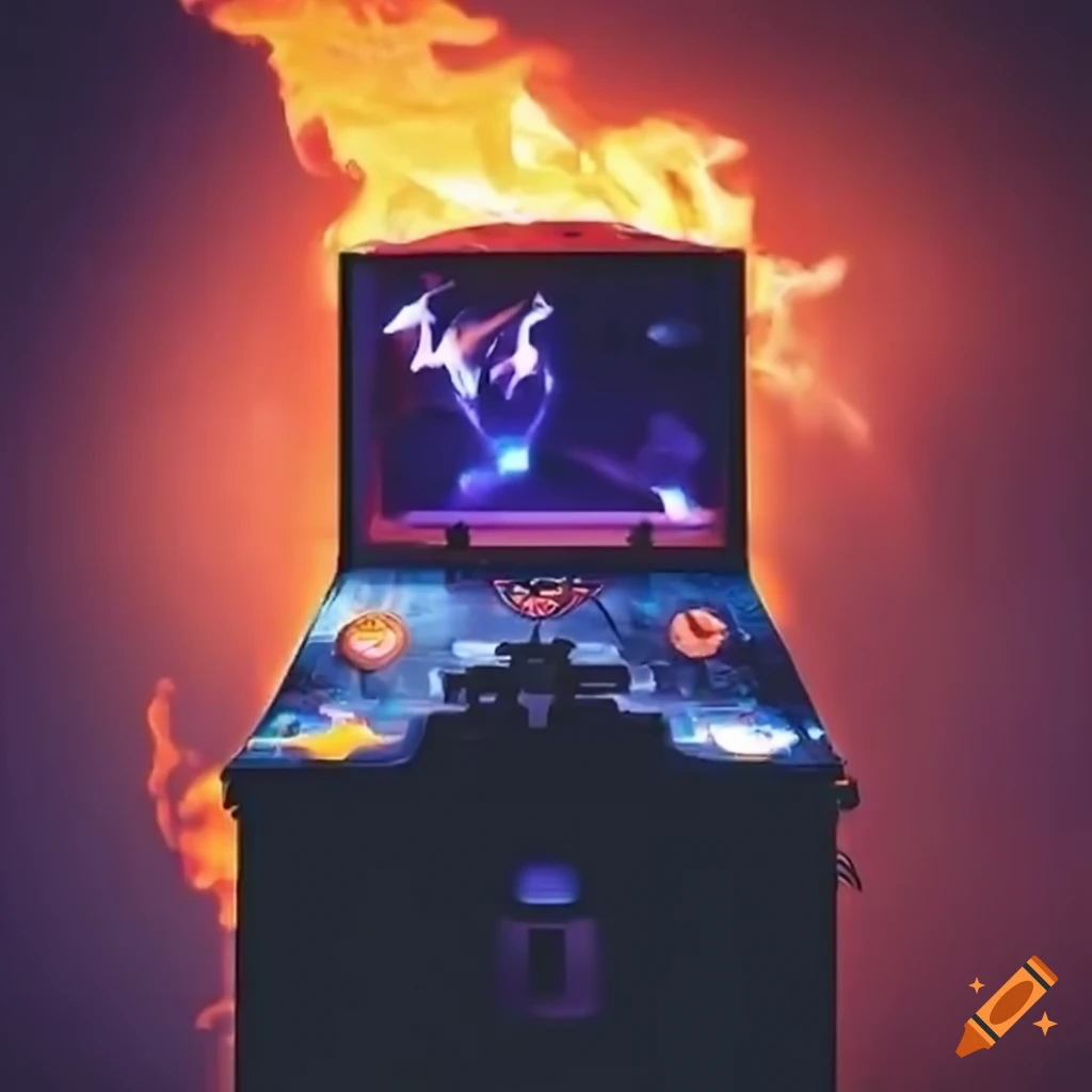 Focused gamer at the arcade during a thrilling fire moment