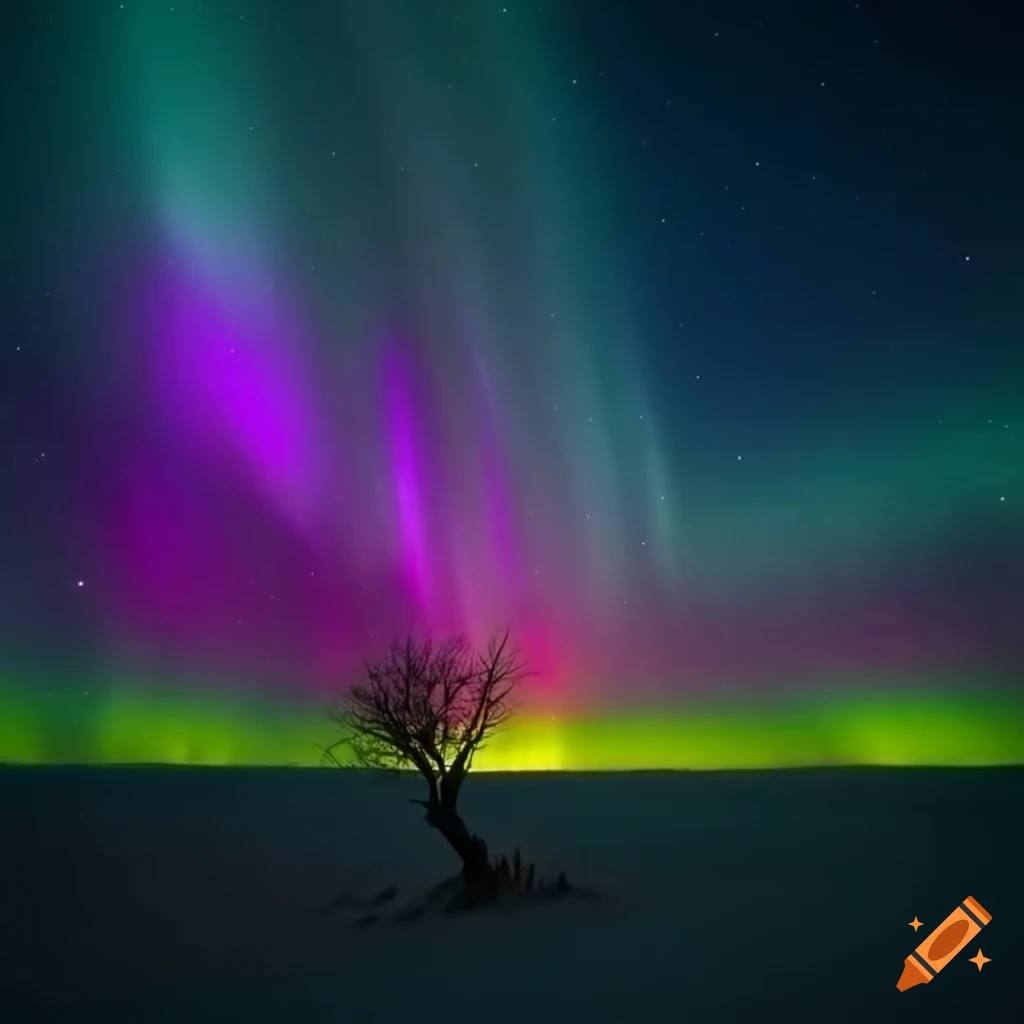 Northern lights over a dark Arabian desert landscape