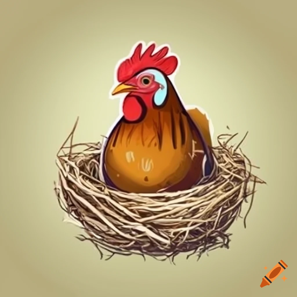 Chicken breeding eggs in a nest in a vector image