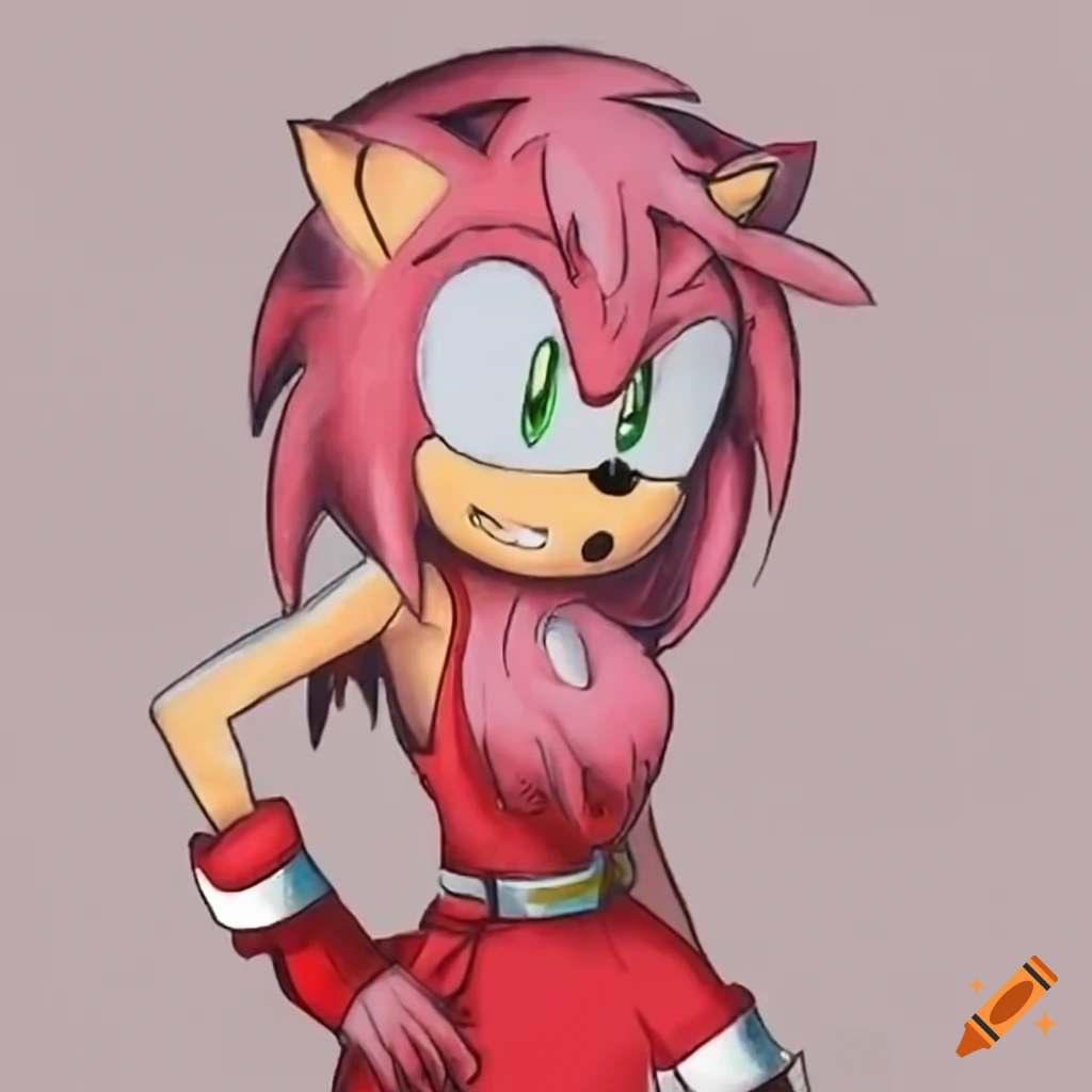 Amy Rose with a red dog collar and silver charm on Craiyon