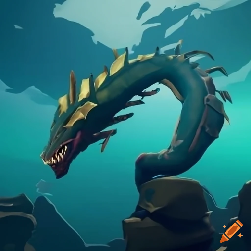 Legendary sea monster Leviathan in Sea of Thieves' vibrant world on Craiyon