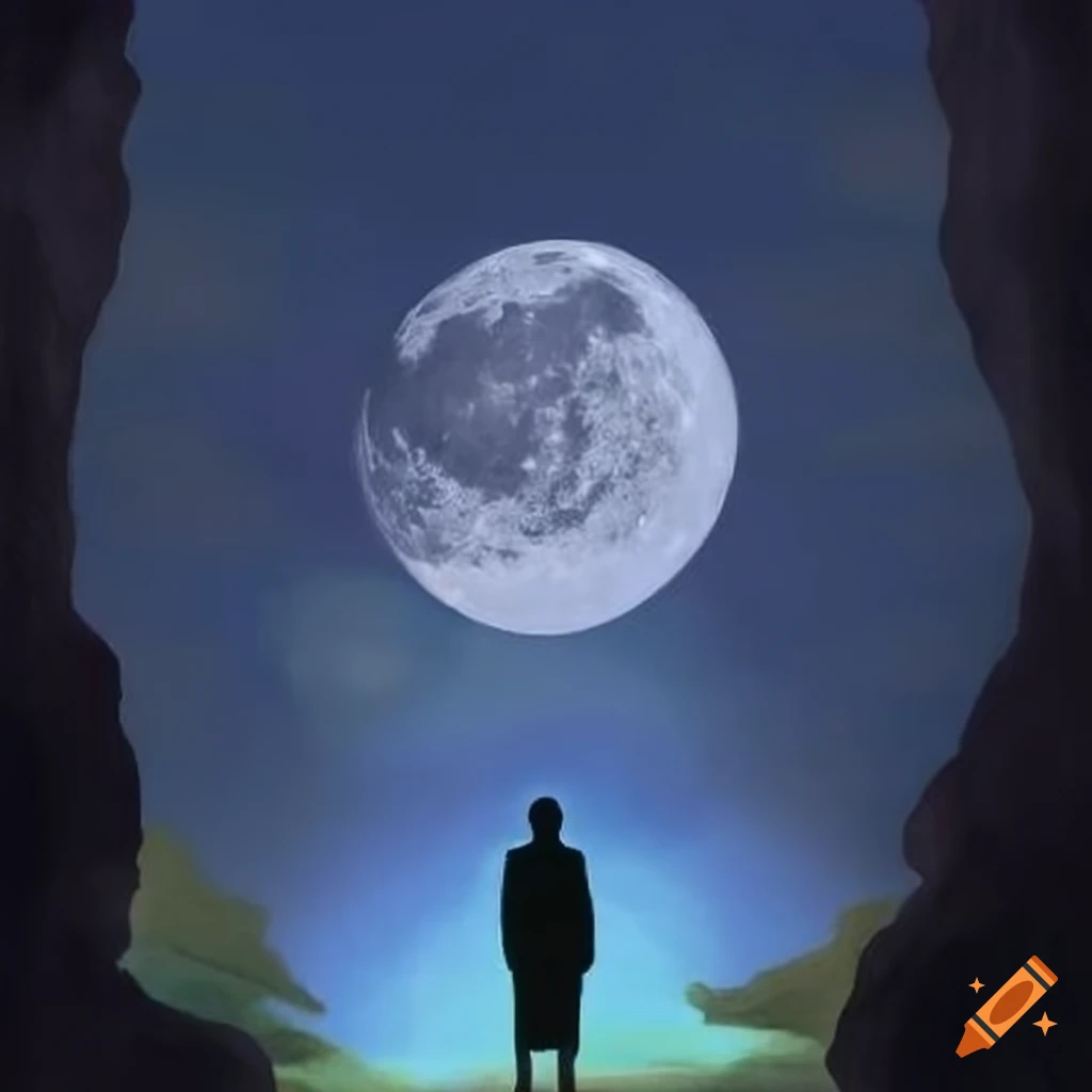 Silhouette of a man looking at the moon on a tarot card