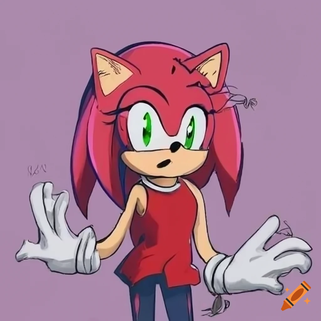 Amy Rose wearing a red tank top and a dog collar with a silver charm on ...