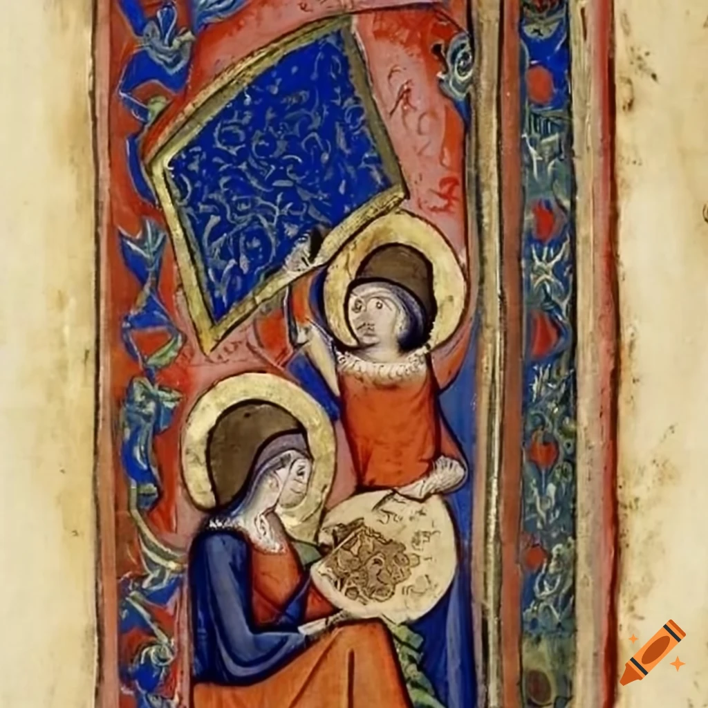 Page from mysterious medieval illuminated manuscript on Craiyon