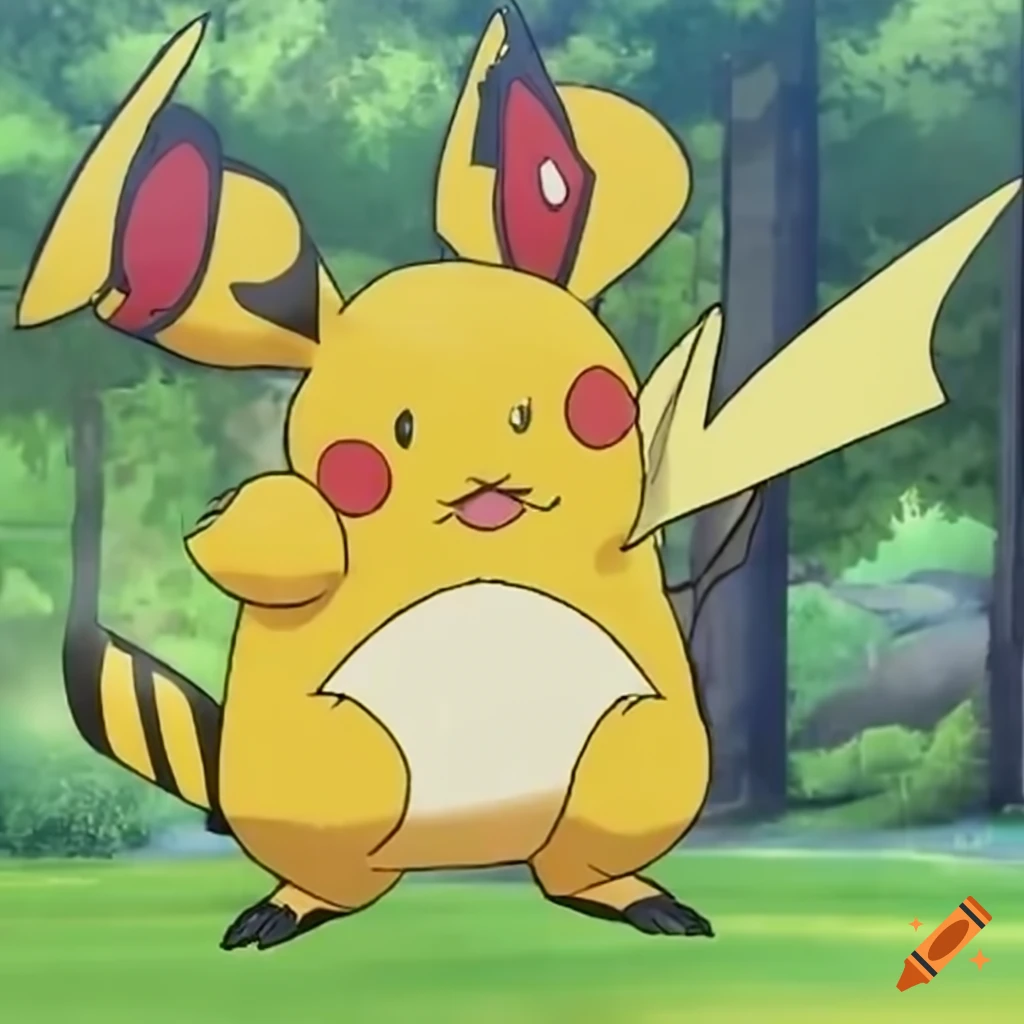 Raichu Pokemon adaptation, electric yellow rabbit with bee stripes