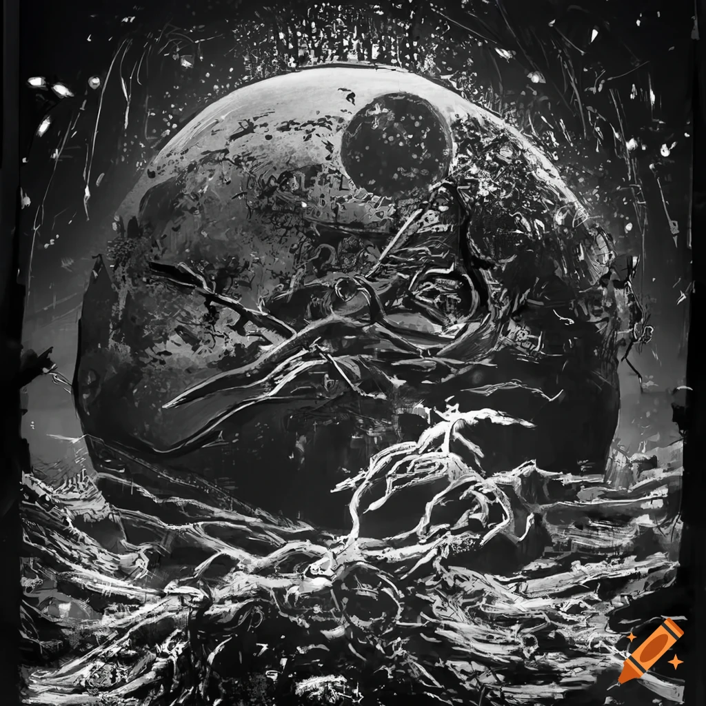 Deep ocean fish under full moon in a sci-fi setting