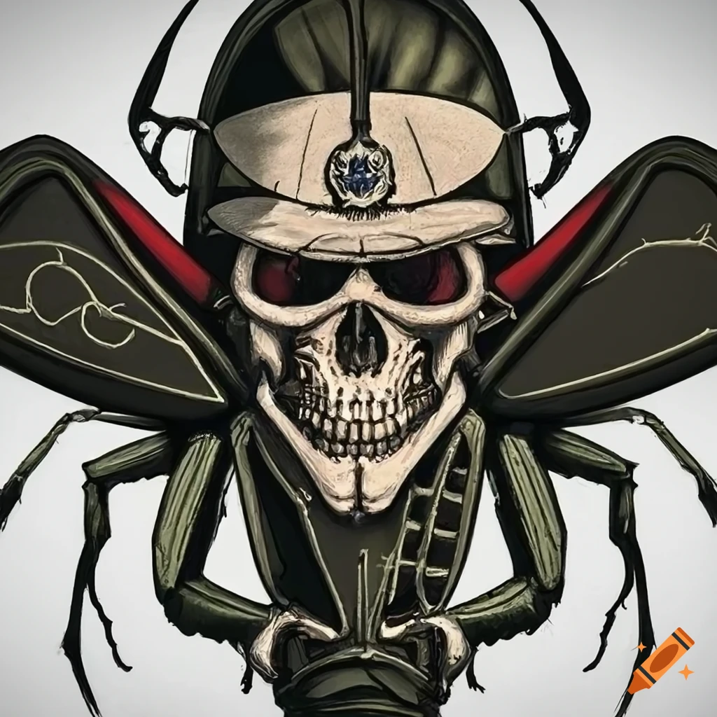Military insignia with fierce skull-headed cockroach design