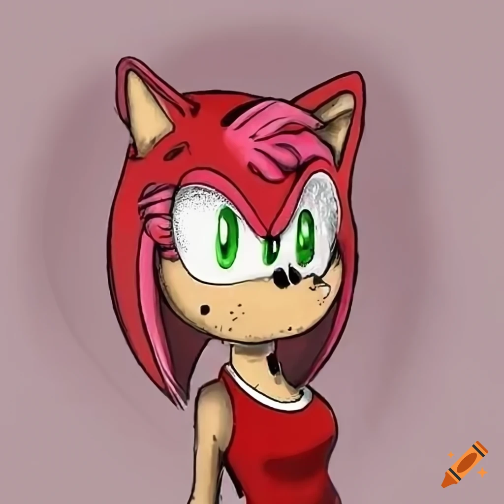 Character in a red tank top with a silver charm on a dog collar on Craiyon