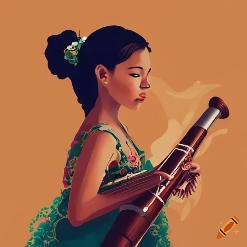 Mexican girl playing bassoon in a music recital poster on Craiyon