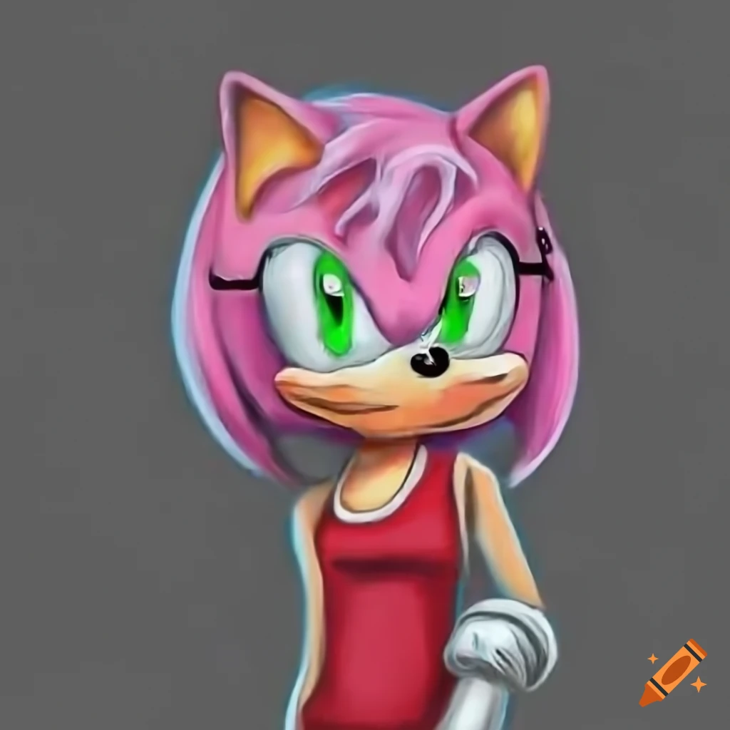 Amy Rose wearing a red tank top and a dog collar with a silver charm on ...