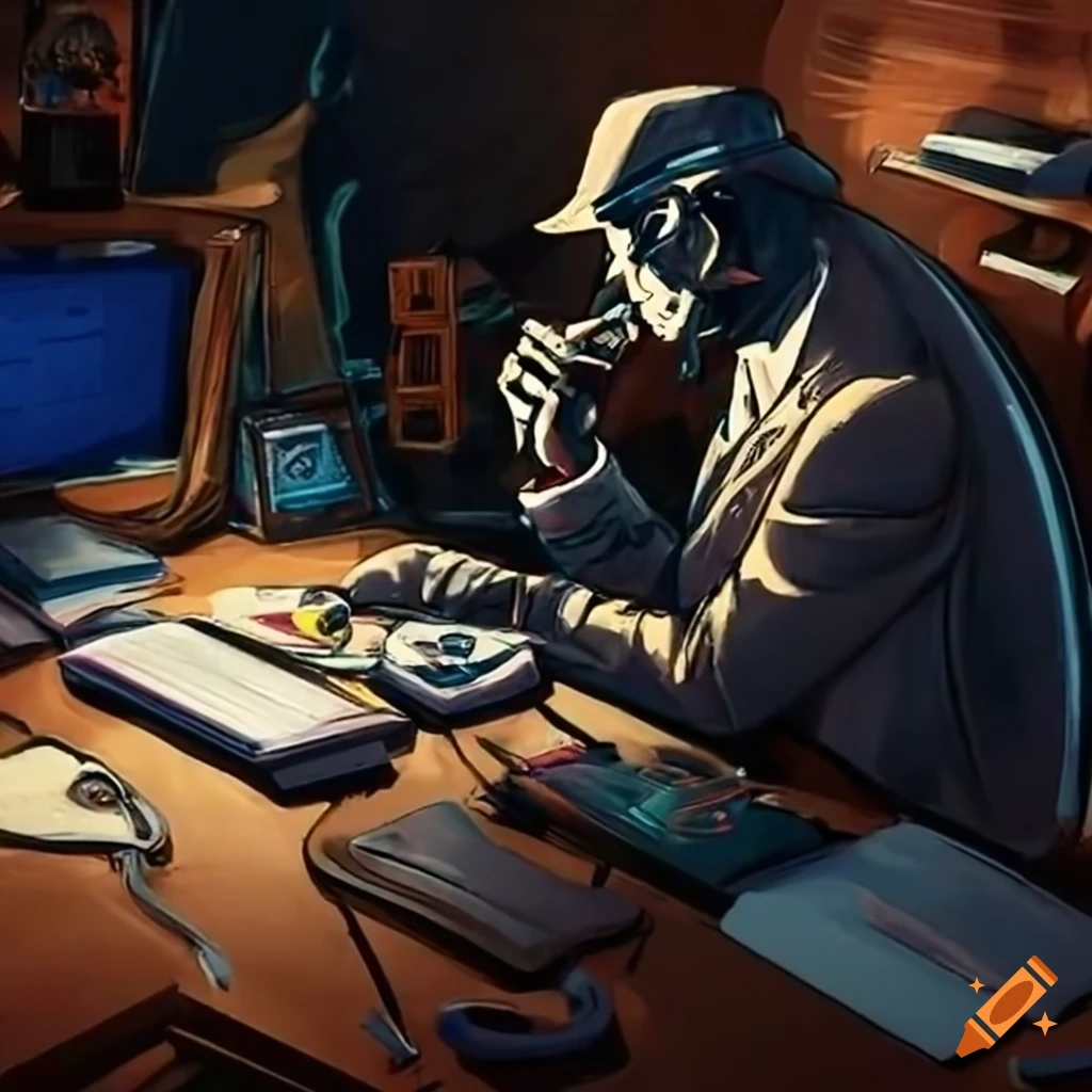 Detective inspecting a messy gamer's desk