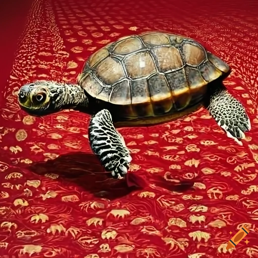 Turtle flying on a red carpet