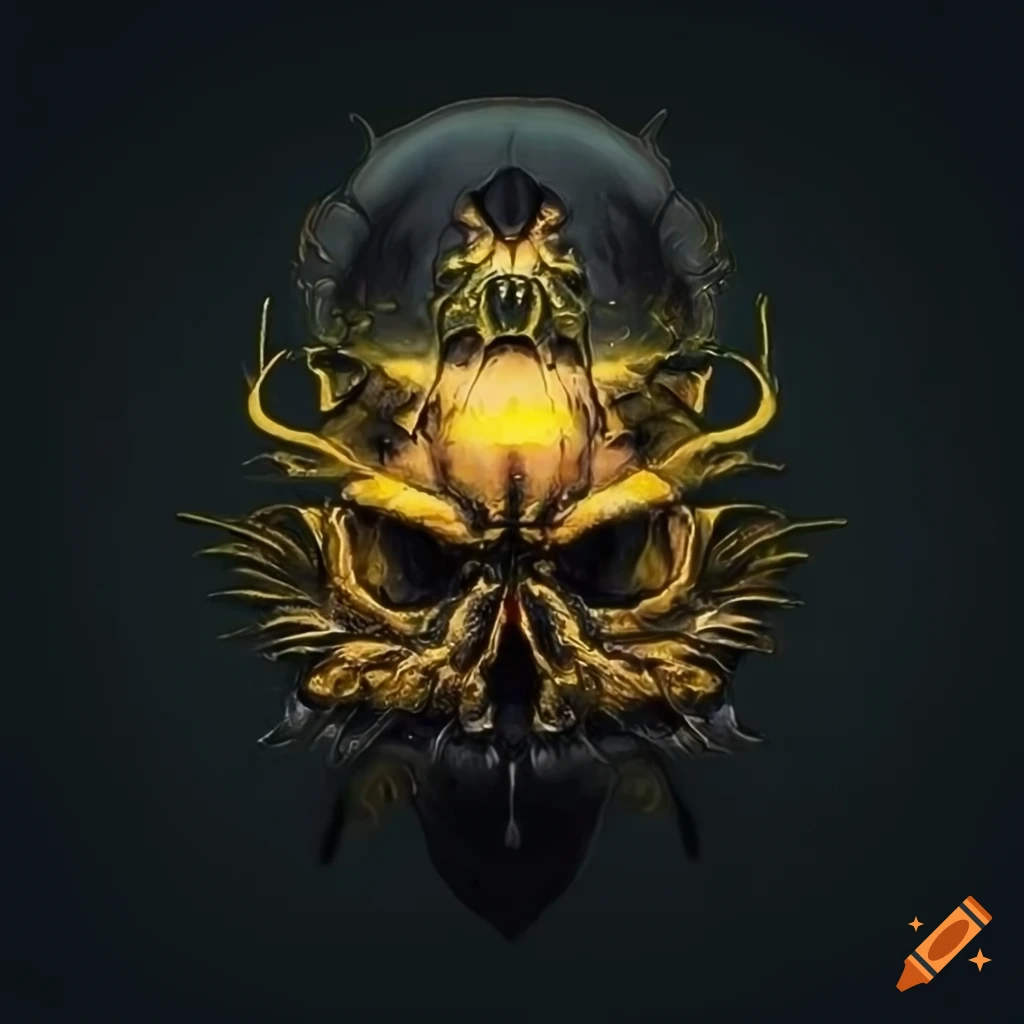Stylized military insignia with a skull-headed cockroach design in black and yellow colors
