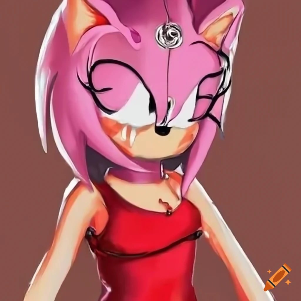 Amy Rose wearing a red dog collar with a silver charm on Craiyon