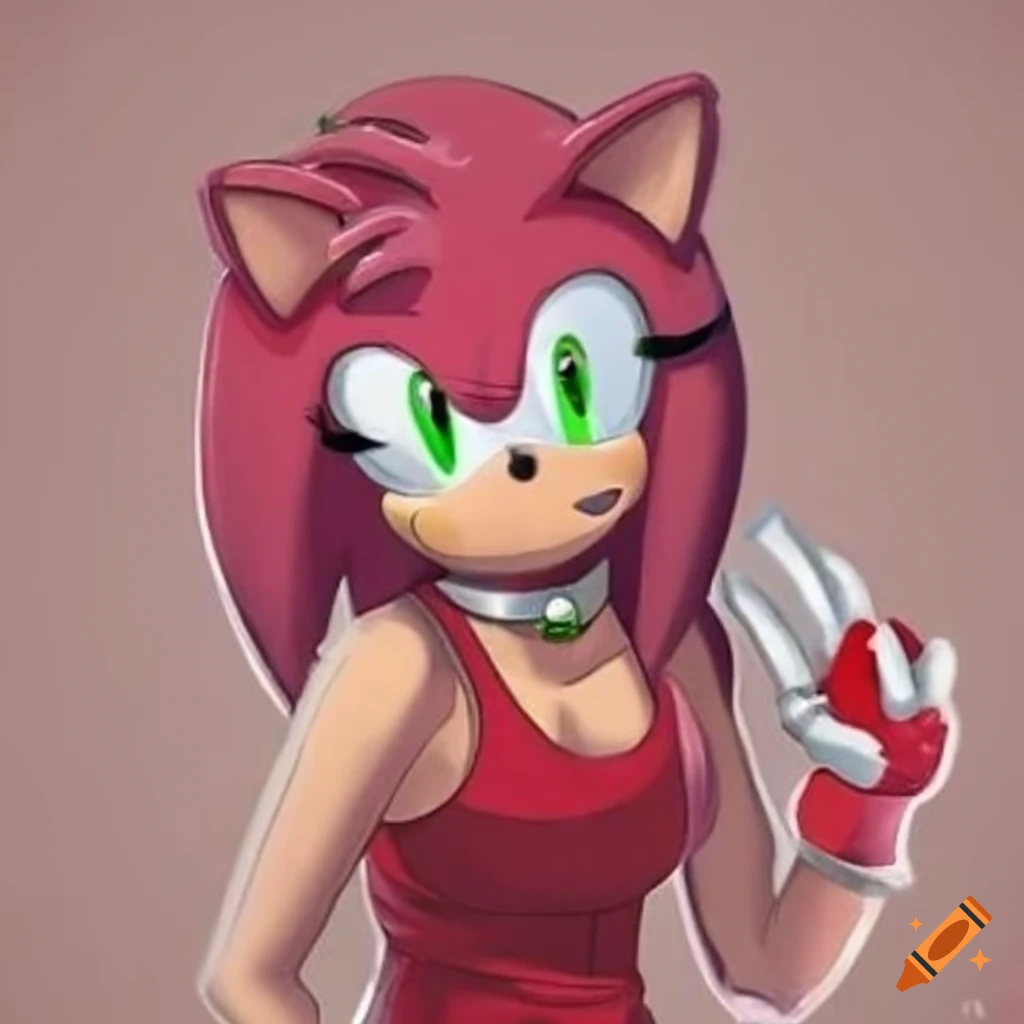 Amy Rose in a red tank top with a dog collar and silver charm on Craiyon