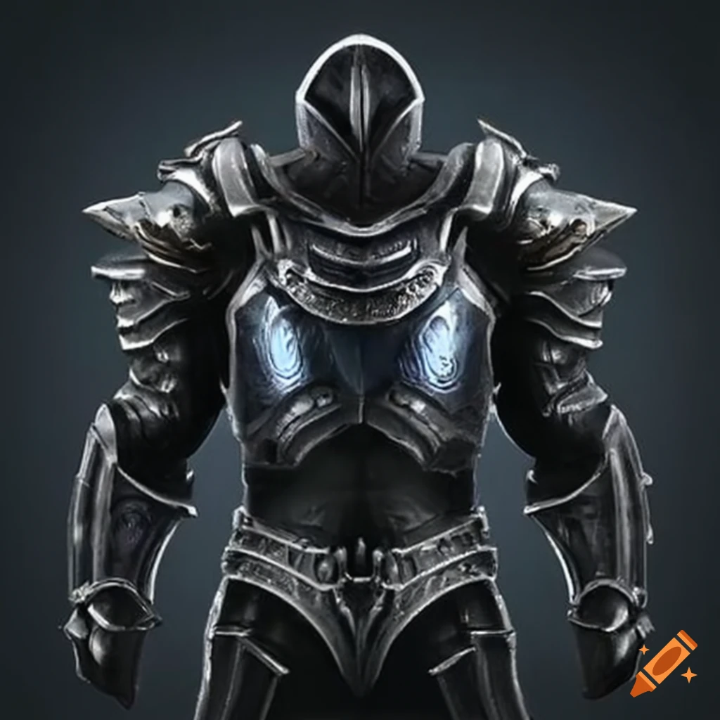 Adorned magic black armor from the front view on Craiyon