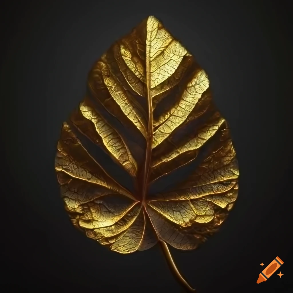 Mysterious leaf with gold veins on black background