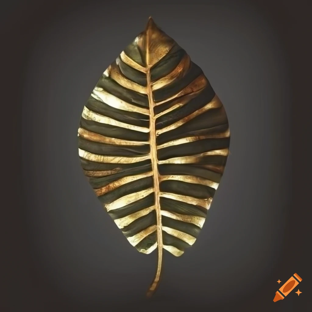 Organic mystery leaf with gold veins on black background