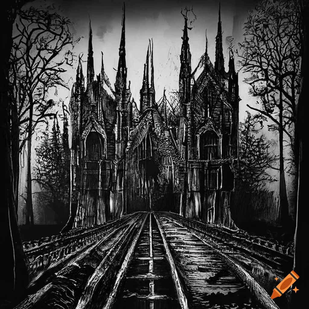 Black and white inked gothic landscape inspired by black metal album ...
