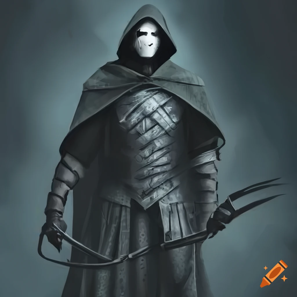 Mysterious male ranger in cloak, armor, and white mask