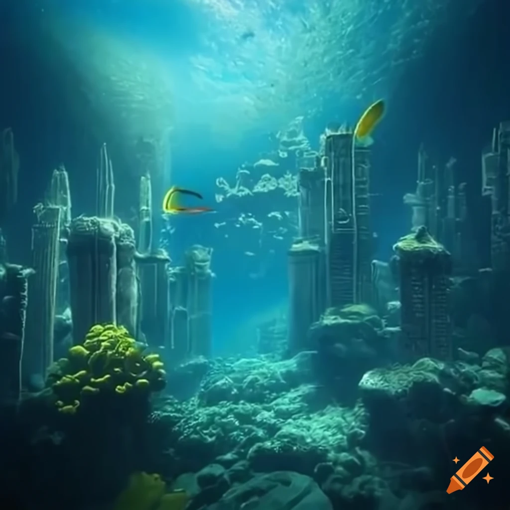 Scuba diver exploring underwater city