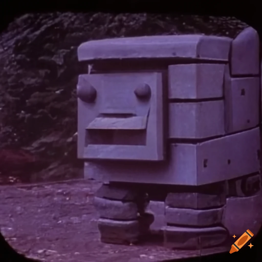 Archival footage of ancient stone robot megaliths in 'Arthur C. Clarke's Mysterious World'