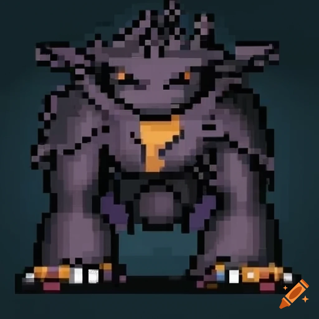 Pixel art of Damoform, a fighting/dark type Black belt pokémon