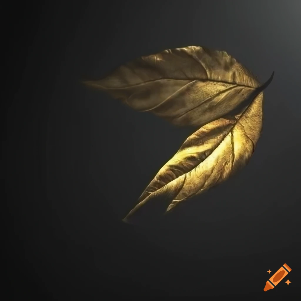 Mysterious leaf with gold veins on black background
