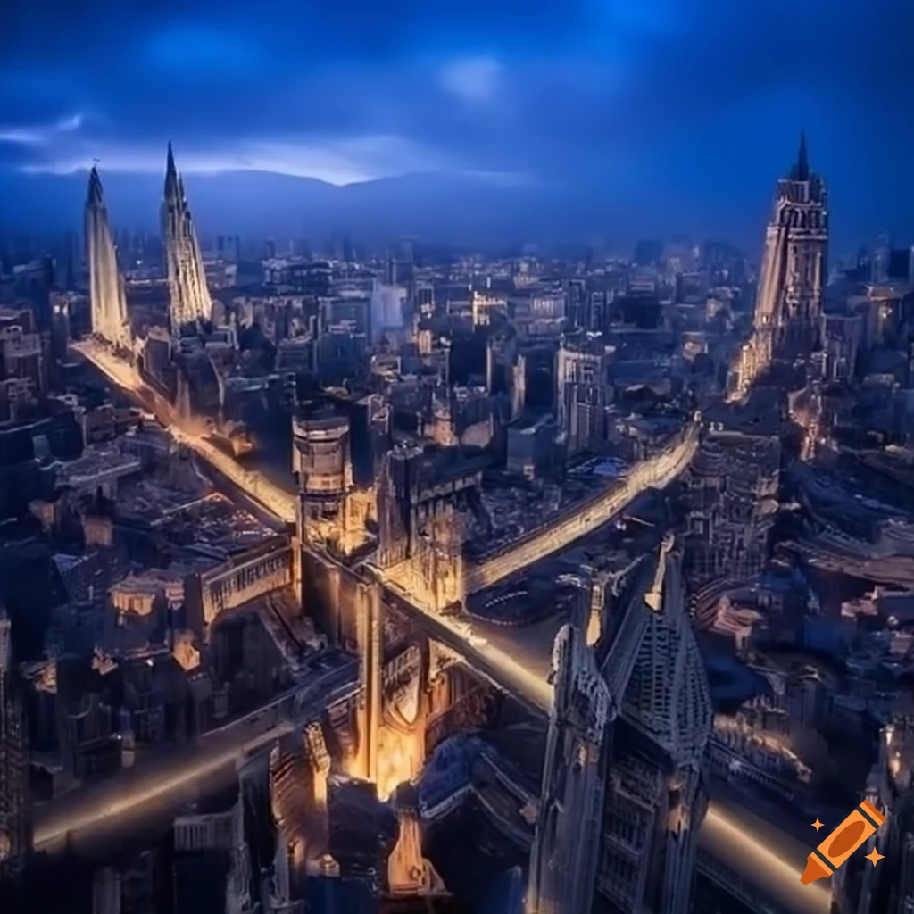 Fantasy city of towers with bridges and densely packed buildings on Craiyon