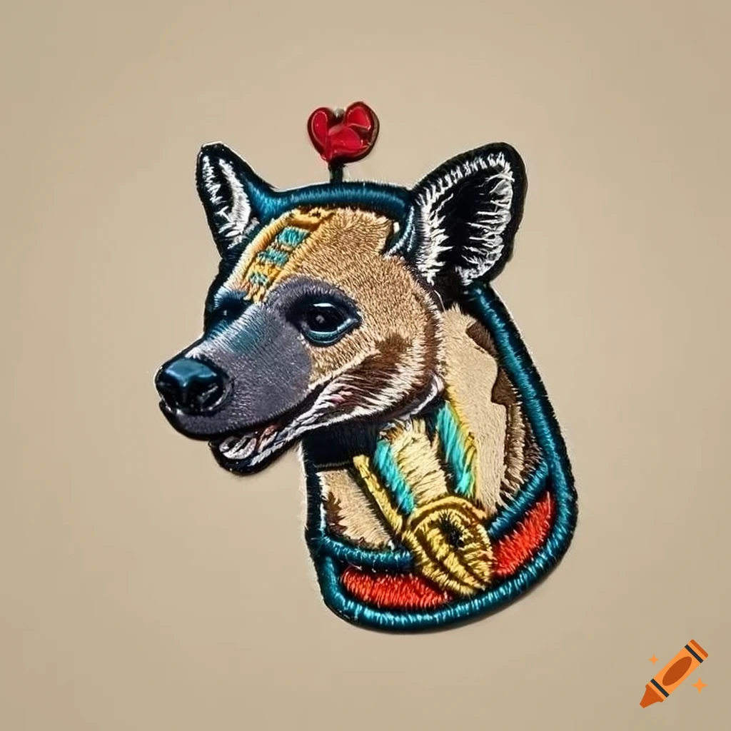 Hyena wearing Egyptian accessories patch