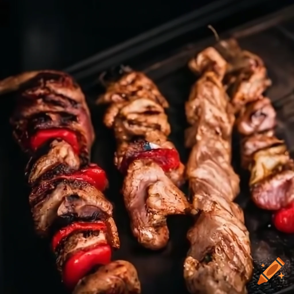 Churrasco and skewered meats being prepared by a grill master