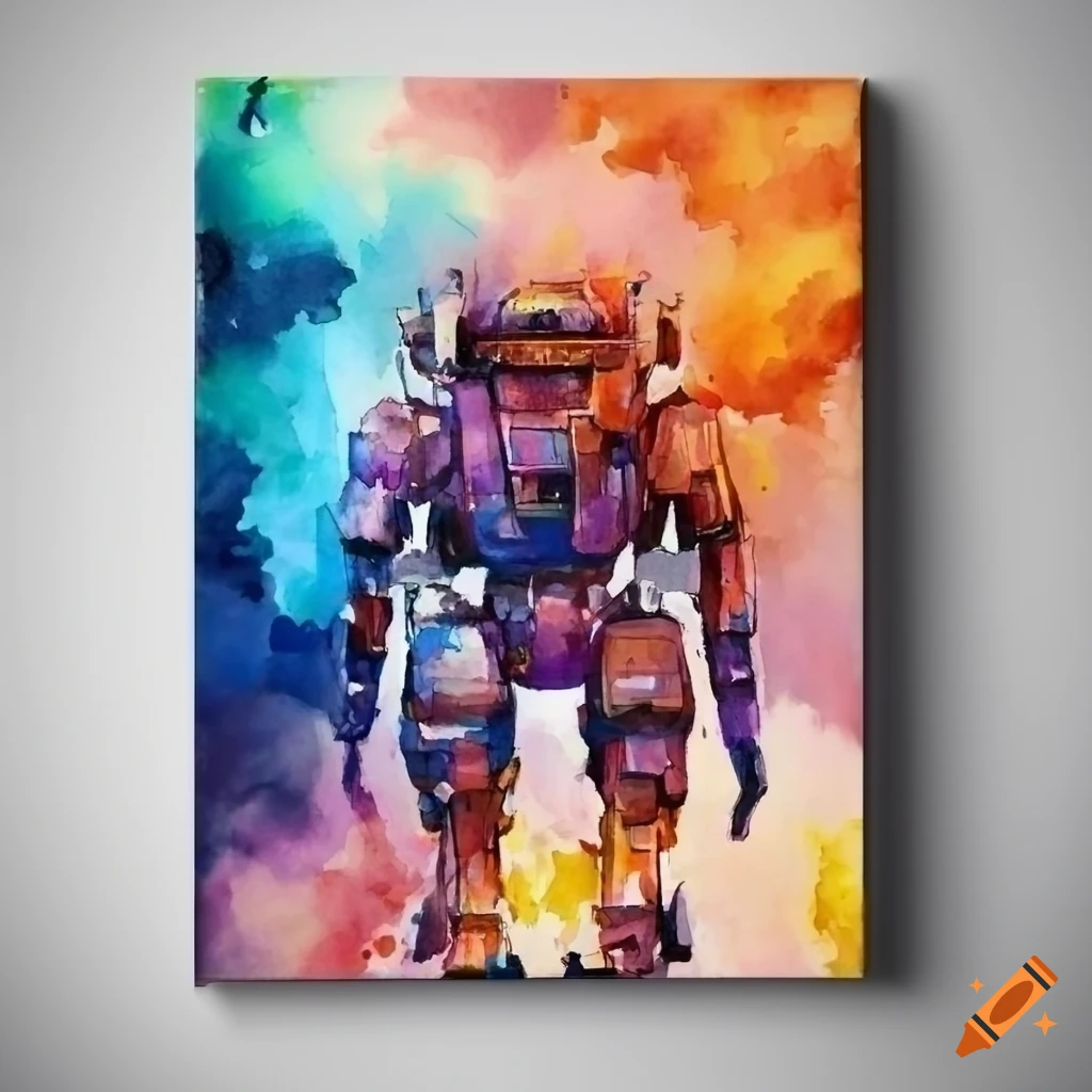Beautiful watercolor mech on a floating canvas wrap