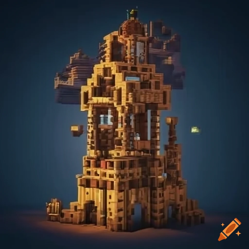 Steampunk structure with gears and pipes inspired by Minecraft design ...