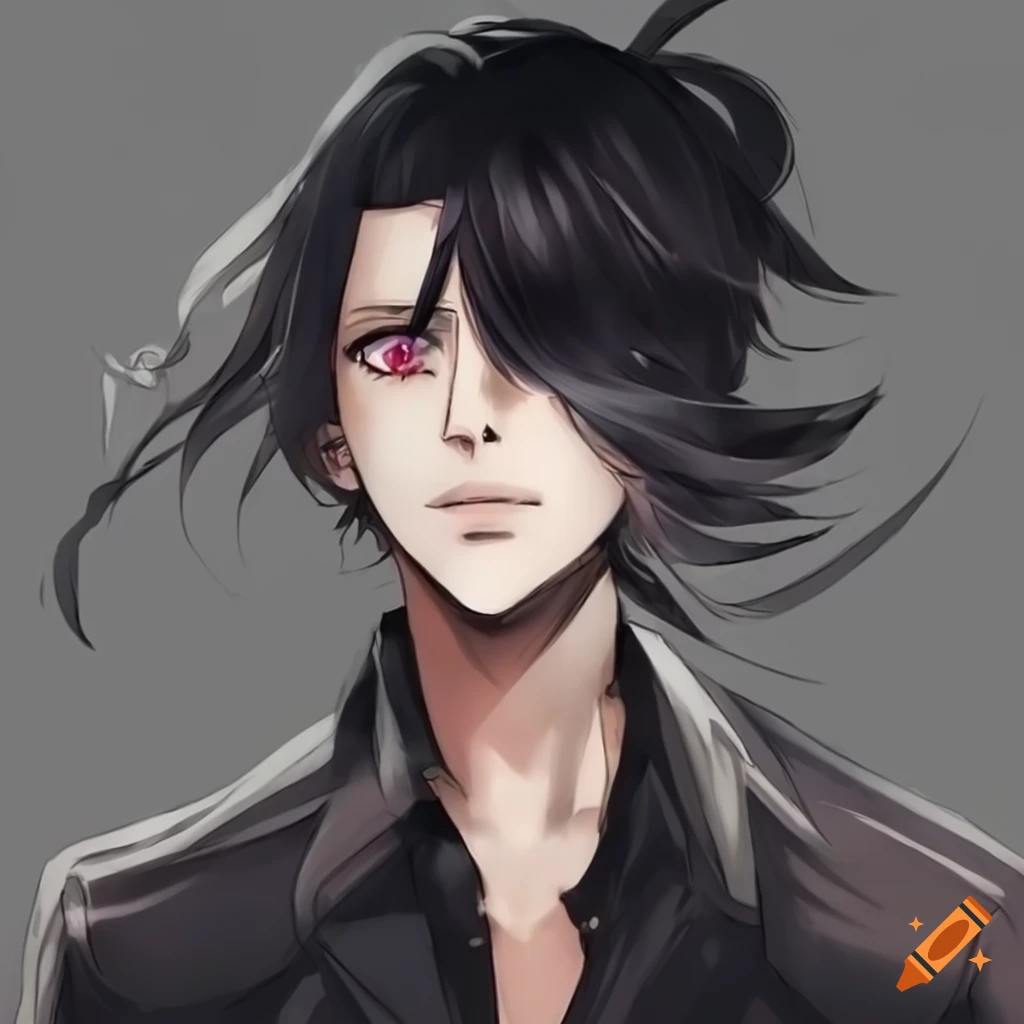 Fascinating anime man with long black hair and eyepatch on Craiyon