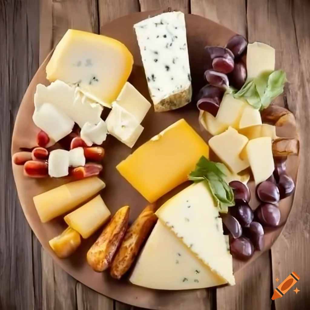 Gourmet cheese platter on traditional Roman ruins background