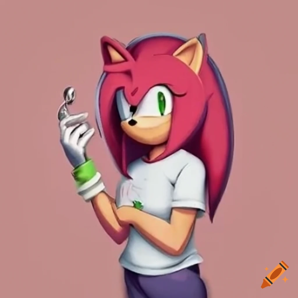 Amy Rose in a white t-shirt with a dog collar and silver charm on Craiyon
