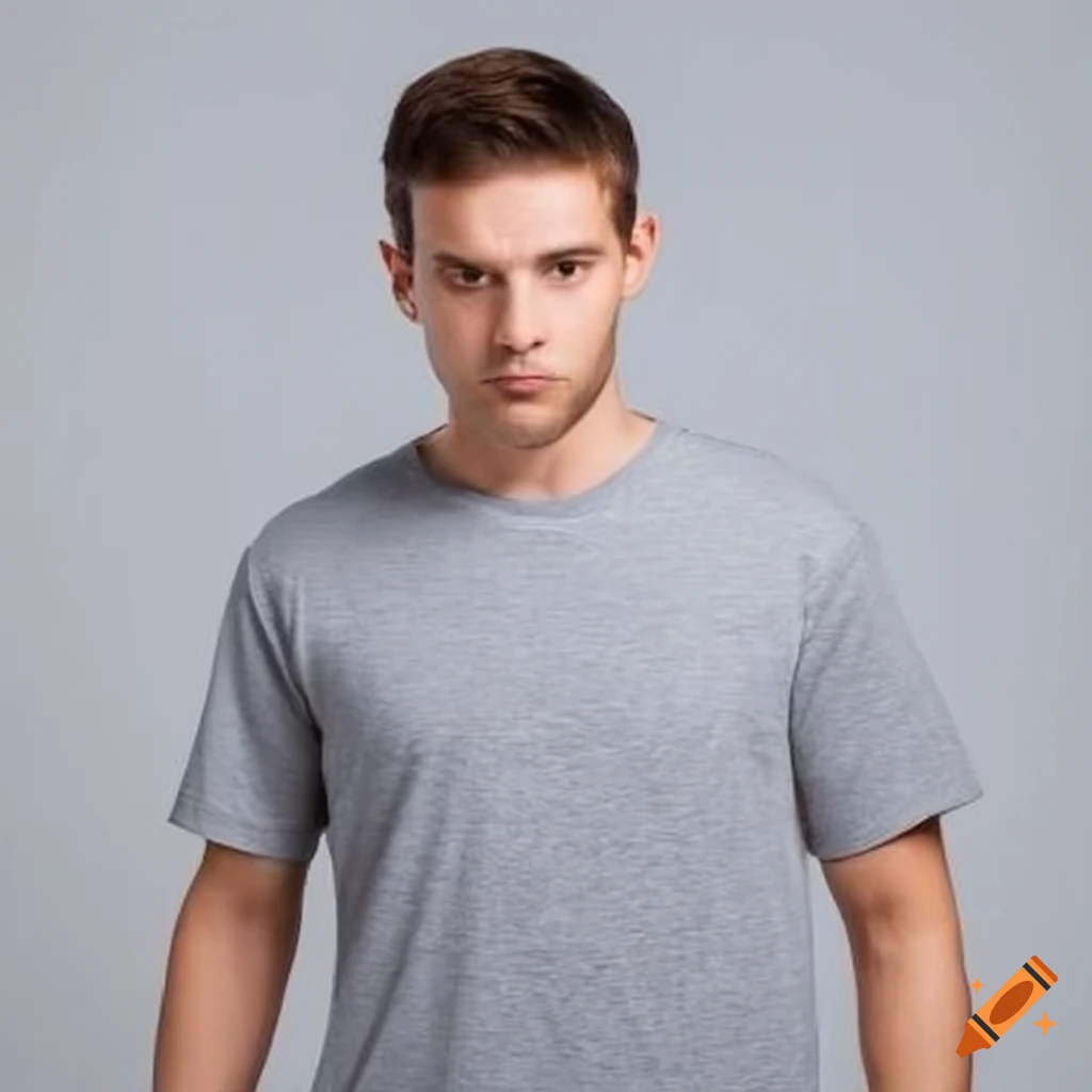Young man wearing heather gray tee shirt on Craiyon