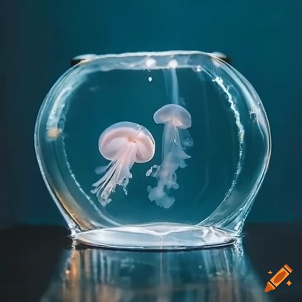 Jellyfish swimming in a transparent coffee cup on a table