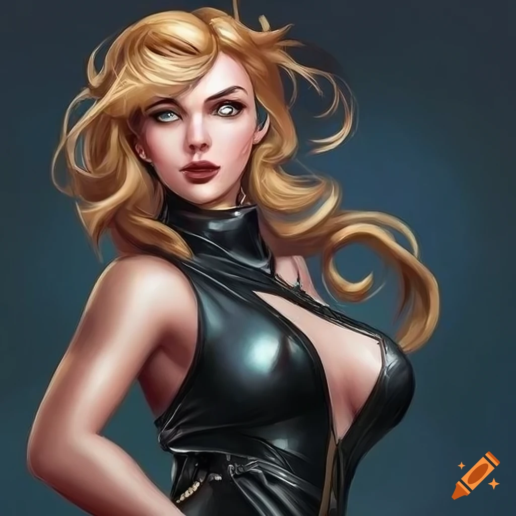 Beautiful young female goddess in black leather outfit by Artgerm and Daniel F Gerhartz