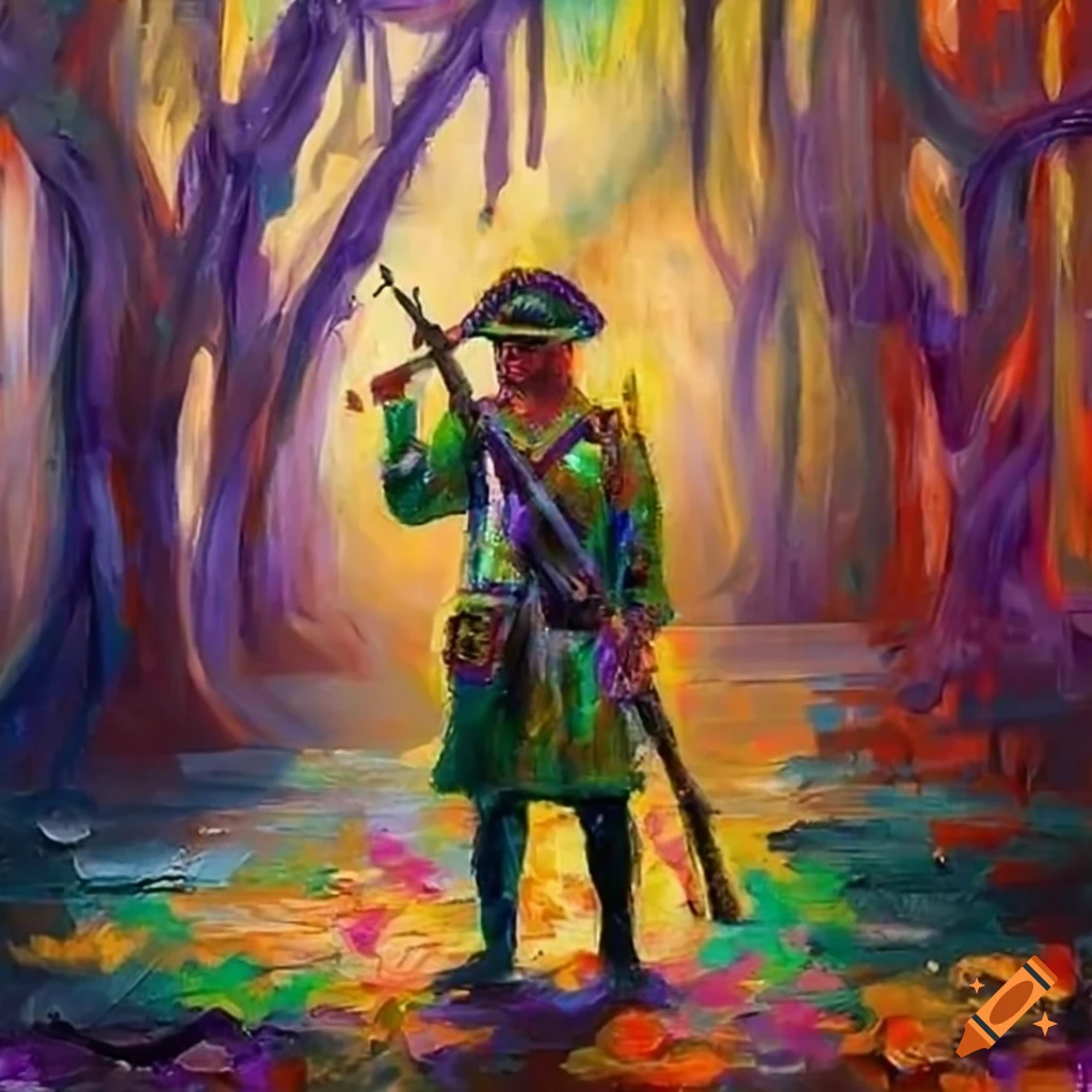 Sharpshooter in a decorated New Orleans swamp on a foggy day
