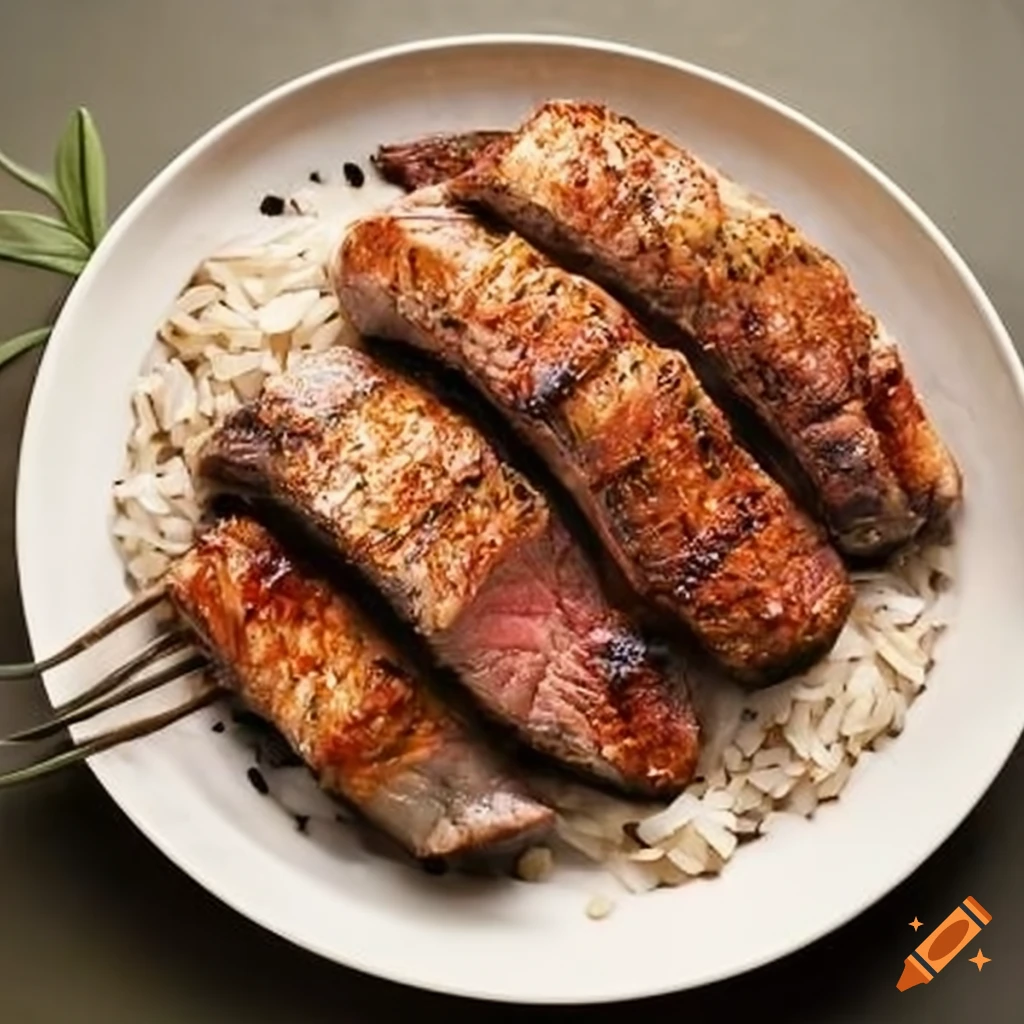 Balsamic pork tenderloin over jasmine rice dish on Craiyon