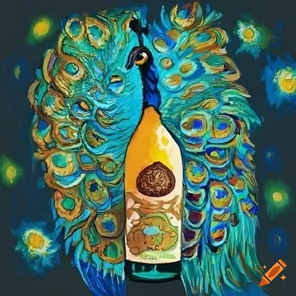 Liquor label design inspired by peacock and Van Gogh for Stoney Peacock group
