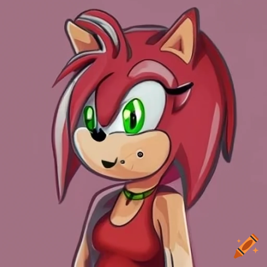 Amy Rose in a red tank top with a dog collar on Craiyon