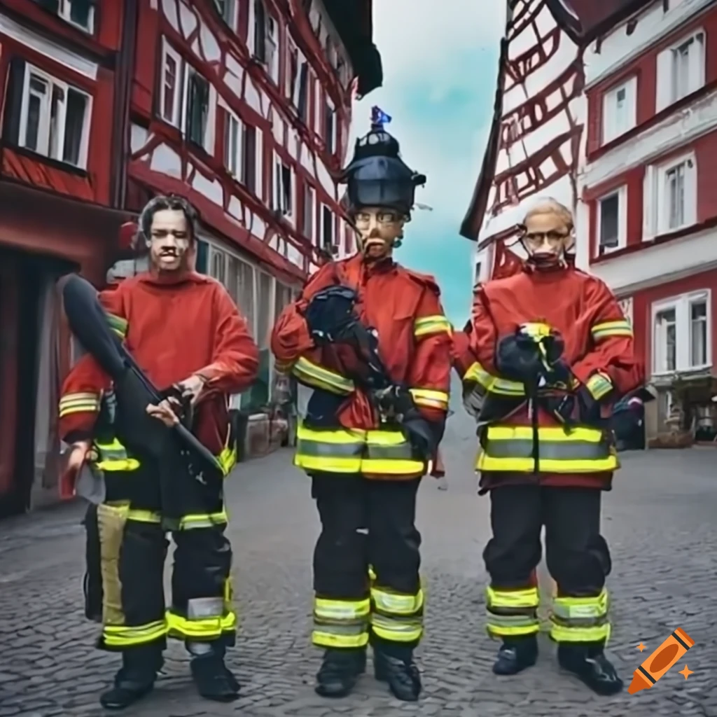 Group of firefighters posing on a street in Esslingen