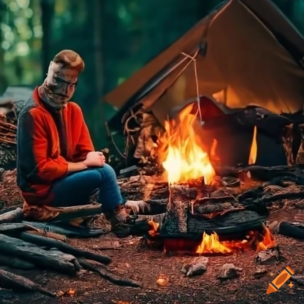 Greg ovens as a baby bushcraft camping in the canadian rockies on Craiyon