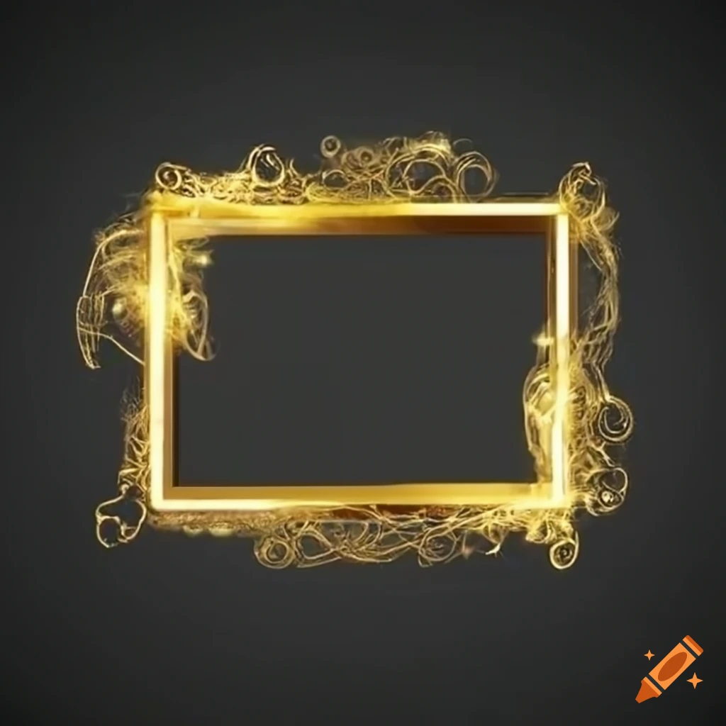 Golden rectangle frame surrounded by electricity on black background