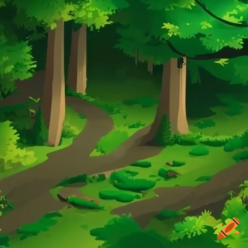 Isometric view of a lush forest path